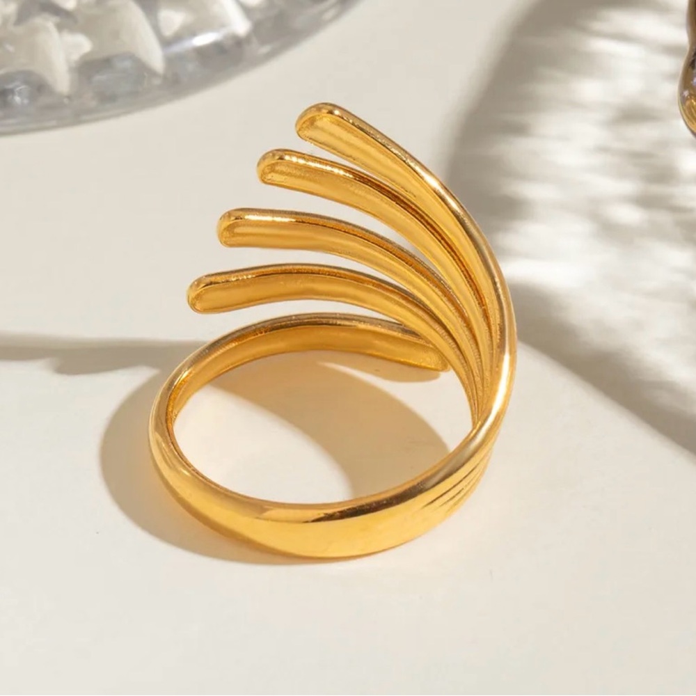 Gold PVD Coated Stainless Steel Sculptural Open Ring – Adjustable - Picture 2 of 6